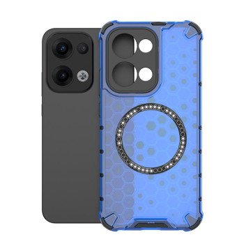 Противоударный чехол Honeycomb Magnetic Ring Shockproof на OPPO Reno13 5G Global - синий