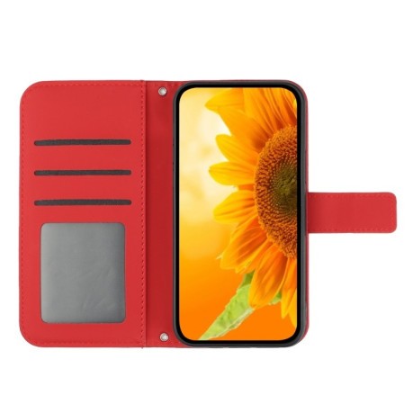 Чехол-книжка Skin Feel Sun Flower для iPhone 15 - винно-красный
