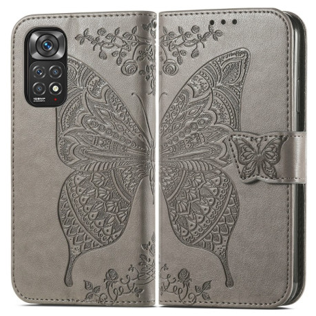 Чехол-книжка Butterfly Love Flower Embossed на Xiaomi Redmi Note 12 Pro 4G/11 Pro Global(4G/5G)/11E Pro - серый