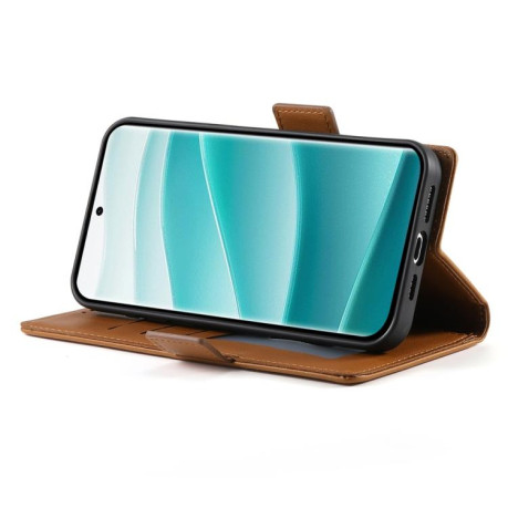 Чехол-книжка Side Buckle Magnetic Frosted Leather для Xiaomi Redmi Note 14 Pro 4G - коричневый