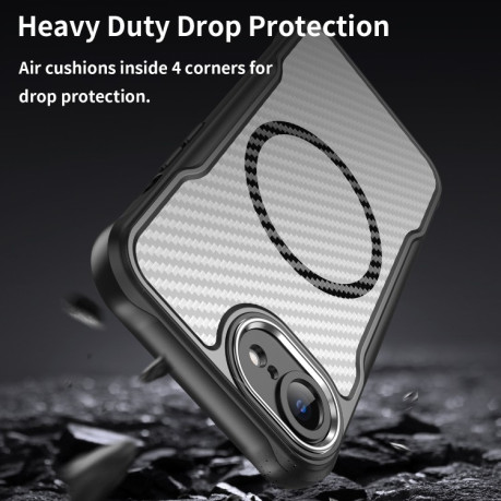 Ударозахисний чохол Carbon Fiber Texture MagSafe Translucent на iPhone 16e - чорний