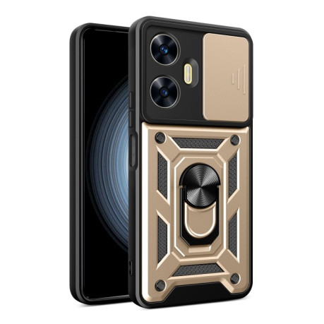 Противоударный чехол Camera Sliding для Realme C55 4G - золотой