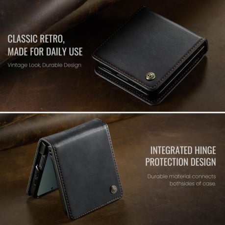 Чохол-книжка CaseMe 033 із фактурою Calf та захистом від сканування RFID на Samsung Galaxy Filp 7 5G - чорний