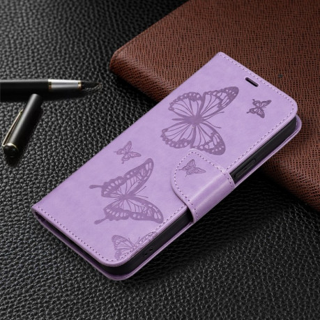 Чехол-книжка Butterflies Pattern на For Xiaomi Redmi Note 13 4G  - фиолетовый