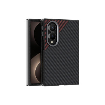 Карбоновий чохол ABEEL C Carbon Fiber Series фактура 6D Micro Relief з MagSafe на Samsung Galaxy Fold8 5G — чорний/червоний