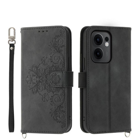 Чохол-книжка Skin-feel Flowers Embossed для OPPO Reno13 F /Reno13 FS 4G/5G - чорний