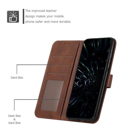 Чохол-книжка зі строчкою та фактурою Calf з магнітним хлястиком на Infinix Note 60 / 60 Pro 5G — коричневий
