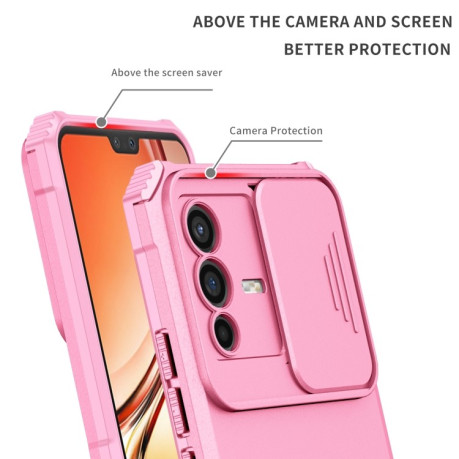 Противоударный чехол Stereoscopic Holder Sliding для Vivo V23 5G - розовый