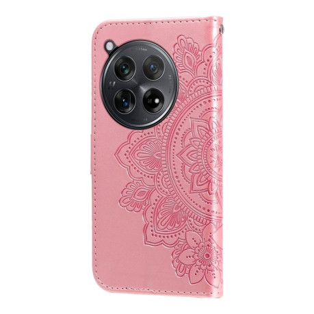 Чохол-книжка 7-petal Flowers Embossing для OnePlus 12R - рожеве золото