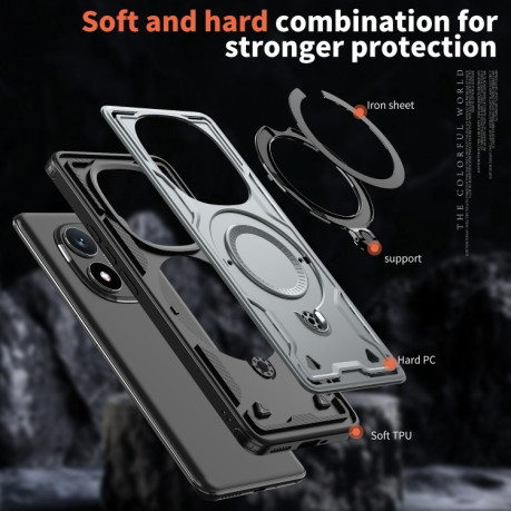 Противоударный чехол MagSafe Holder Armor PC Hybrid для Xiaomi Redmi Note 14 Pro 5G/Poco X7 - серый