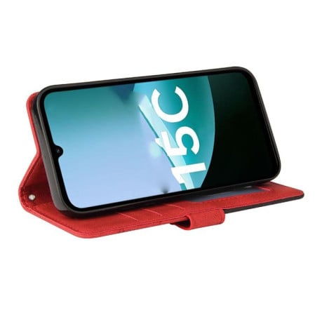 Чохол-книжка Dual-color Splicing Flip Leather на Xiaomi Redmi 15C 4G EU / 15C 5G 173.1mm - червоний