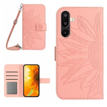 Чохол-книжка Skin Feel з малюнком соняшника на Samsung Galaxy F16 5G / M16 5G - рожевий