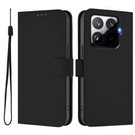 Чехол-книжка с мягким покрытием (Skin Feel) со шнурком на Xiaomi 15T Pro 5G - черный