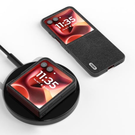 Чохол ABEEL Genuine Leather Luxury для Motorola Razr 60 Ultra - чорний