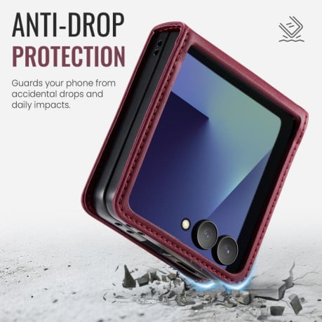 Чохол-книжка CaseMe 033 із фактурою Calf та захистом від сканування RFID на Samsung Galaxy Filp 7 5G - червоний