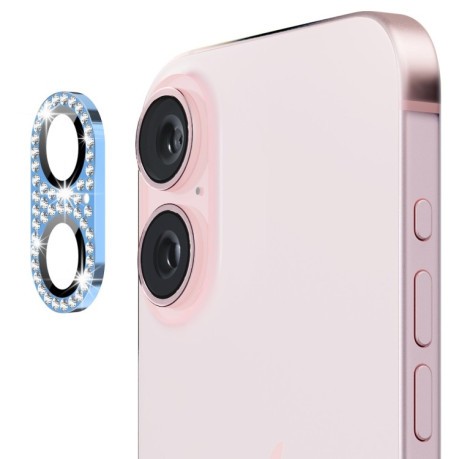 Захисне скло на камеру ENKAY Hat-Prince Blink Diamond Camera Lens Aluminium Alloy для iPhone 16 / 16 Plus - блакитне