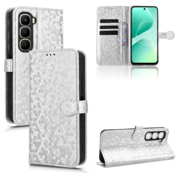 Чохол-книжка з фактурою Honeycomb Dot та магнітним хлястиком на Infinix Hot 60i 4G / Hot 60 5G - сріблястий