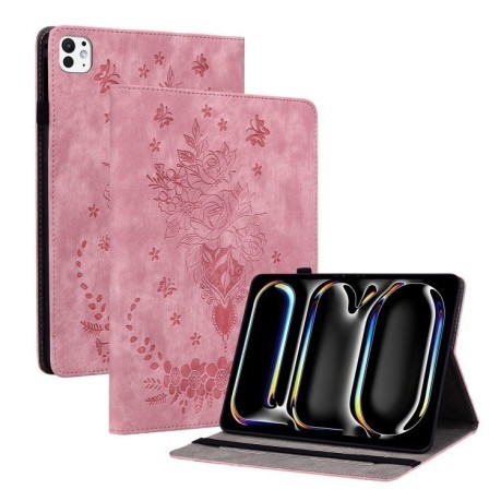 Чехол- книжка Butterfly Rose Embossed Leather на iPad Pro 11 2024 - розовый