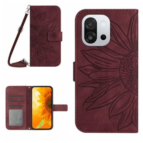 Чехол-книжка Skin Feel Sun Flower для OnePlus 13T - винно-красный