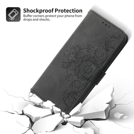 Чохол-книжка Skin-feel Flowers Embossed для OPPO Reno13 F /Reno13 FS 4G/5G - чорний