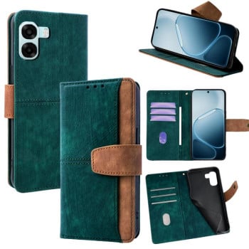 Чехол-книжка Color Stitching Skin Feel с защитой от сканирования RFID и магнитным хлястиком на OPPO A6x 4G Global — зелёный