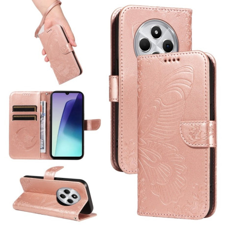 Чохол-книжка Swallowtail Butterfly Embossed Leather для Xiaomi Redmi 14C 4G/Poco C75/Redmi A4 5G - рожеве золото
