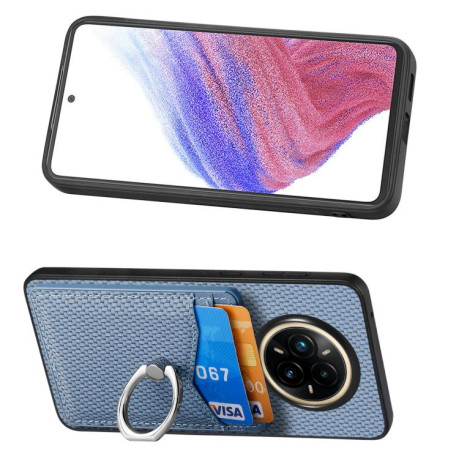 Противоударный чехол Carbon Fiber Card Wallet Ring Holder для Realme 14 Pro+ - синий