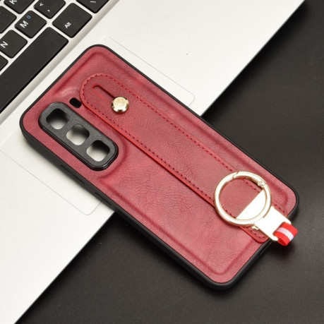 Противоударный чехол Wristband Leather Back для Infinix Hot 50 Pro 4G - красный