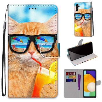 Чехол-книжка Coloured Drawing Cross для Samsung Galaxy A04s/A13 5G - Cat Drinking Soda