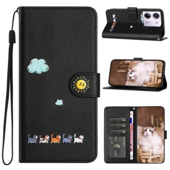 Чехол-книжка Cartoon Cats Leather для Xiaomi Poco M7 Pro 5G Global - черный