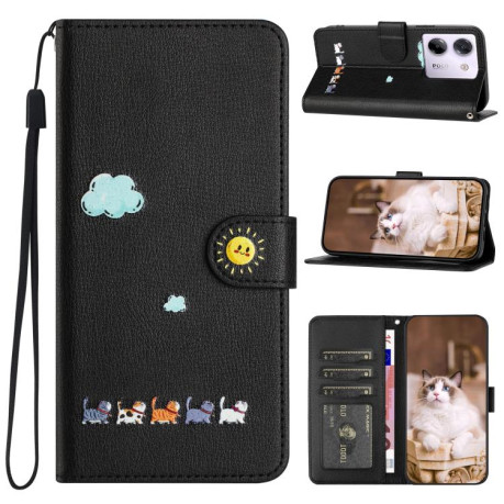 Чохол-книжка Cartoon Cats Leather для Xiaomi Poco M7 Pro 5G Global - чорний