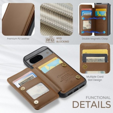 Чехол CaseMe C22 Card Slots Holder RFID Anti-theft для Google Pixel 8a - коричневый