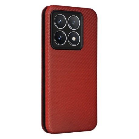 Чохол-книжка Carbon Fiber Texture на Xiaomi 14T Pro - коричневий