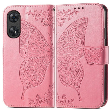 Чехол-книжка Butterfly Love Flower Embossed для OPPO Reno8 T 4G - розовый