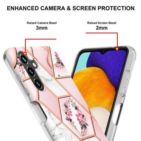 Противоударный чехол Marble Flower для Samsung Galaxy A14 5G - Pink Flower