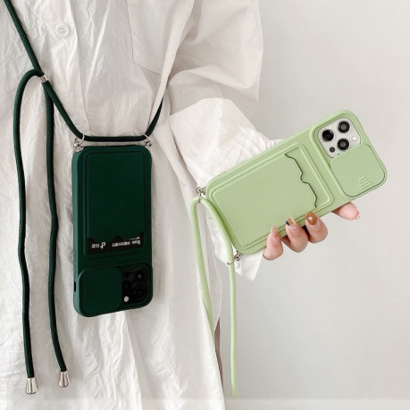 Противоударный чехол Sliding Camera with Card Slot для iPhone 11 - зеленый