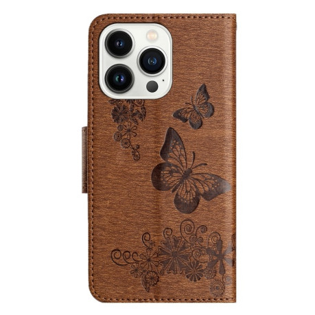 Чохол-книжка Embossed Butterfly для iPhone 16 Pro Max - коричневий