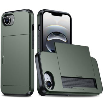 Противоударный чехол Armor Slide Card Slot для iPhone 16e - зеленый