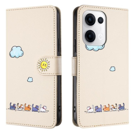 Чохол-книжка Cartoon Cats Leather для OPPO Reno13 5G Global - бежево-білий