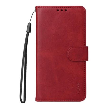 Чохол-книжка ENKAY-гаманець з фактурою calf + скло на Xiaomi Redmi 15C 5G / 4G EU 173.1mm - червоний