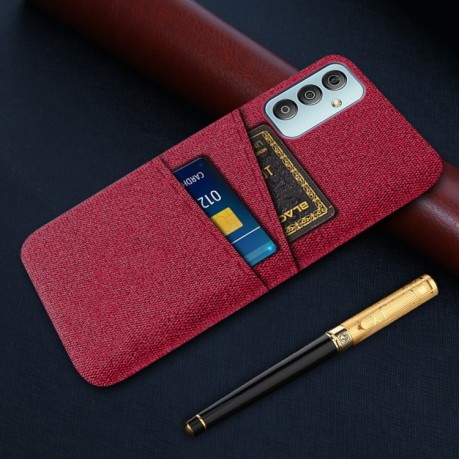 Противоударный чехол Cloth Texture with Dual Card Slots для Samsung Galaxy M23 5G - красный