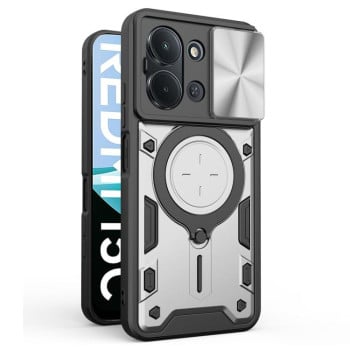 Чохол із шторкою камери CD фактурою та підставкою на Xiaomi Redmi 15C 5G/4G EU 173mm - сріблястий