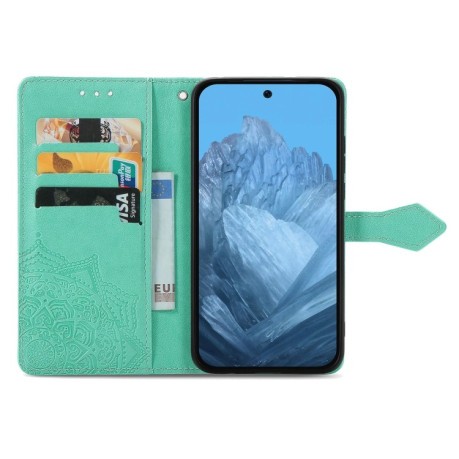 Чохол-книжка Mandala Embossing Pattern на Google Pixel 9 - зелений