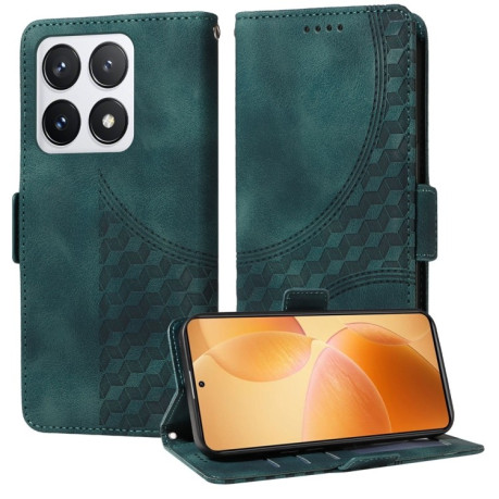 Чехол-книжка Embossed Rhombus Starry Leather для Xiaomi 14T Pro - зеленый