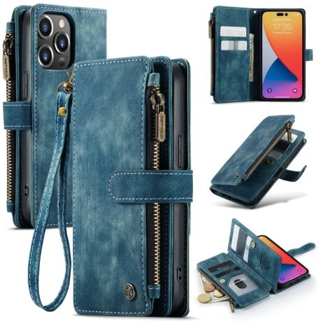 Шкіряний чохол-гаманець CaseMe-C30 для iPhone 14 Pro - синій