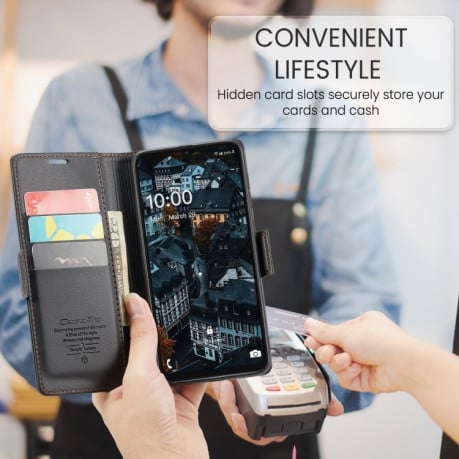 Чехол-книжка CaseMe 023 Butterfly Buckle Litchi Texture RFID Anti-theft Leather на Samsung Galaxy A07 / A06 -черный
