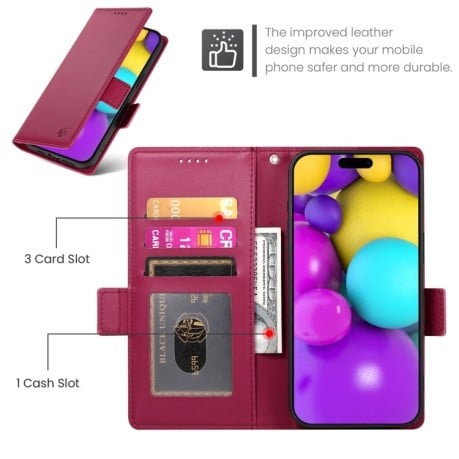 Чохол-книжка Side Buckle Magnetic Frosted Leather для iPhone 16 - винно-червоний