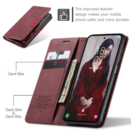 Шкіряний чохол CaseMe-013 Multifunctional на Samsung Galaxy A55 5G - винно-червоний