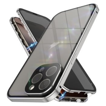 Двусторонний магнитный чехол Anti spy glass Four-corner Magnetic Metal для iPhone 16 Pro Max - серый