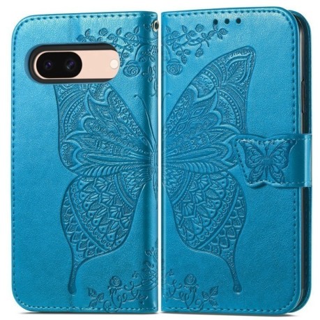 Чехол-книжка Butterfly Love Flower Embossed для Google Pixel 8a - синий